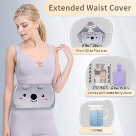Hot Water Bottle wtih Cover, Hot Water Bag, 1L Rubber Warm Hot Water Bottles Pouch with 130cm Long Soft Waist Cover for Neck, Shoulder, Back, Hand, Legs and Period Pain Relief