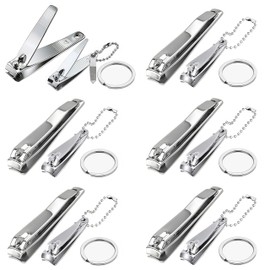 Keeshibao 12-Piece Stainless Steel Fingernail & Toenail Clippers Set with File & Keychain - Bulk Nail Clippers Kit for Men/Women, Home, Travel, Gifts, Homeless Care Supplies (6 Small + 6 Medium)