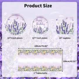 VENTASOL Lavender Purple Party Tableware Decorations Purple Lavender Plates Napkin Tableware Summer Floral Butterfly Party Supplies for Birthday 16 Guests