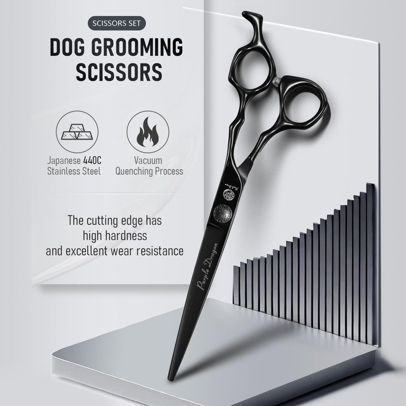 Purple Dragon Dog Grooming Scissors Set - Curved Chunkers, Straight,