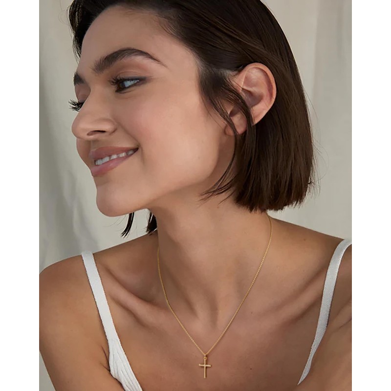 AMELINE Cross Necklace for Women 14K Gold Cross Necklace for