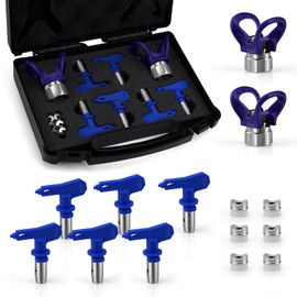 Airless Paint Spray Tip Set，6 Pieces Reversible Spray Tips and 2 Pieces Nozzle Seats with a Storage Box,Airless Paint Spray Parts for Home Building Garden Decks or Fences (211,315,417,515,517,523)