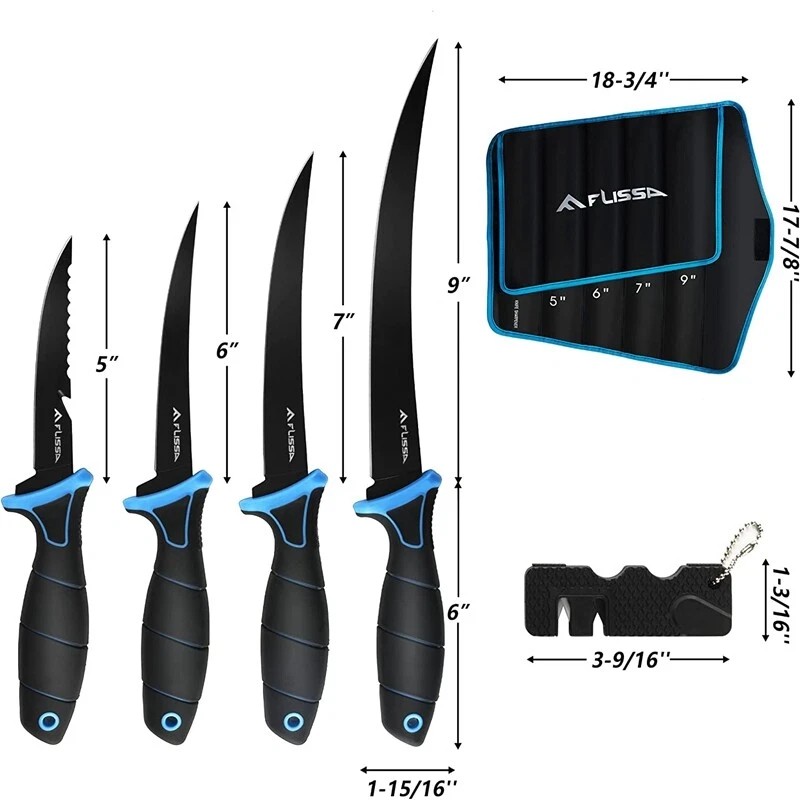 FLISSA 4-Piece Fillet Knife Set Boning Knife & Bait Knives