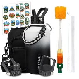 YONICOER Insulated Water Bottle 64oz,Triple Wall Vacuum Stainless Steel(Dishwasher Safe),Leak Proof & Non-BPA,Flask Jug with Paracord Handle & Straw Spout Lids Sports Gradient black