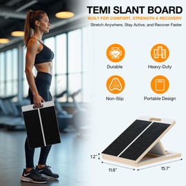 TEMI Slant Board for Calf-Stretching - Wooden Incline Wedge Stretcher for Squats, Foot & Ankle Mobility, Portable Fitness Equipment, Balance Block for Heel Stretch, Natural Wood and White