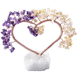 mookaitedecor Amethyst & Citrine Crystal Tree with Quartz Cluster Crystal Base Love Heart Money Tree Figurines Feng Shui Home Office Decoration Wedding Ornament