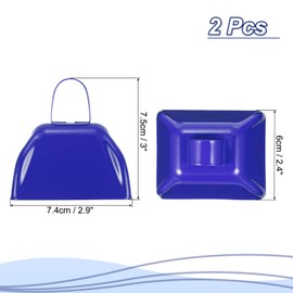 PATIKIL 2pcs Cow Bells for Football Games, 3inch Cowbells for Sporting Events Bulk Loud Noise Makers Metal Cow Bell with Handle for Cheering Competition Marathon Wedding, Blue