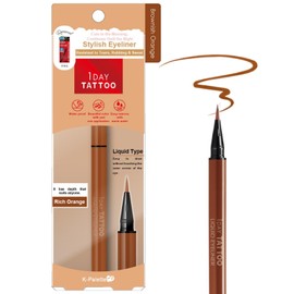 K-Palette 1Day Tattoo Waterproof Liquid Eyeliner Pen, Precision Tip for Long-Lasting, Smudge-Proof Eyeliner, Stay-All-Day Liquid Eyeliner, Bold & Vibrant Colors, 04 Brownish Orange