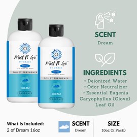 Mist N' Go by OMAZE Bathroom Odor Spray for Toilet Spray Refill Bottle - Multitasking Toilet Spray - Bathroom Spray Odor Eliminator for Strong Odors | Dream, 16oz (2 Pack)