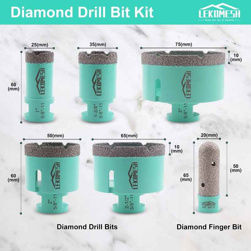 LEKOMESH Diamond Core Drill Bits Set 6pcs Tile Hole Saw