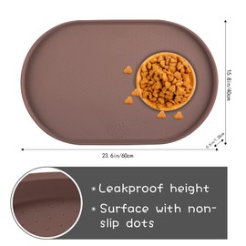 Yacee 100% Waterproof 0.5" Raised Edge BPA Free Silicone Dog Food Mat, Pet Cat Feeding Mats Contain Spills Protects Floors, Placemats for Cats and Dogs Water Bowl Dishwasher. (Large/XL, Brown)