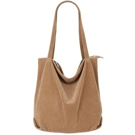 Cord Tote Bag Women's Shoulder Bag with Zip Large Shopper Bag Women's Large Tote Bag Crossbody Shoulder Bag Handbag for Work Office Travel Shopping School and Everyday Use, Khaki colour