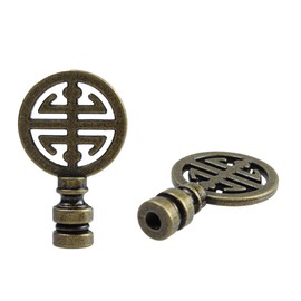 Runseaway 2PCS Oriental Lamp Finial, Antique Brass Happiness Symbol Decorative Cap Knob for Asian Lamp Shades, Solid Metal Screw Top for Table & Floor Lamps