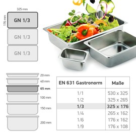 Konzept 11 - GN Container (GN 1/3, Height 65 mm) Stainless Steel Hot Container 2.5 Litres, Pizza Ingredient Container, Gastro Container Various Sizes and Heights, Gastro Standard Bowl, Gastronorm