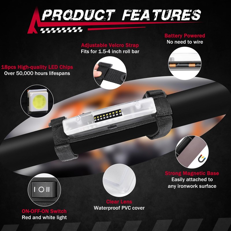 UTV Dome Light, FASTCHOY AUTO Roll Bar Light Interior Dome