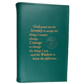 Alcoholics Anonymous AA Big Book Large Print Cover Serenity Prayer Medallion Holder Green