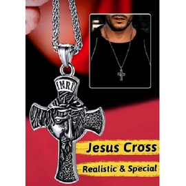 Anniversary, Birthday, Christening, Christmas, Confirmation/Communion, Engagement, Father's Day, Graduation, Mother's Day, Valentine's Day JESUS CROSS BLACK GRAY RELIGIOUS CRUCIFIX Pendant GERMAN Silver 20" Necklace Men
