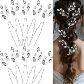 Denipry 10 Pcs Crystal Wedding Hair Pins Bridal Leaf Pearl Rhinestone Vintage Bobby Hair Accessory for Bride Bridesmaids Women Wedding Hairstyles