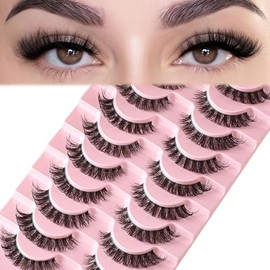 Pestañas postizas naturales, pestañas postizas tenues, pestañas postizas tipo ojo de gato, paquete de 10 pares, tiras de pestañas de aspecto natural, pestañas de visón esponjosas, tiras completas