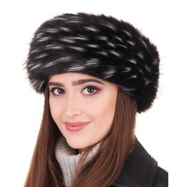 Futrzane Classic Headband - Fur Headband Women - Winter Fur Ear Warmers - Size S (Black with White Classic)