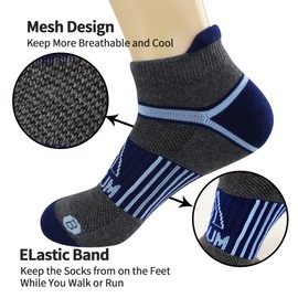 BIOAUM - Calcetines acolchados al tobillo para hombre, talla 10-13, 6 pares de calcetines deportivos de algodón transpirables de corte bajo para correr, Azul marino*2+azul claro*2+café*2=6 pares, 8-9.5