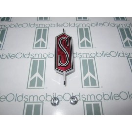 NORS 1968 Olds Cutlass "S"  Hood Emblem with Hardware | Claret Poly Maroon