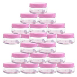 (Quantity: 20 Pieces) Beauticom 10G/10ML Clear Round Jars with Pink Lids for Powdered Eyeshadow, Mineralized Makeup and Cosmetic Samples - BPA Free
