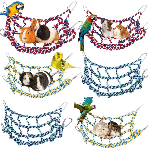 Berlune 6 Pcs Rat Climbing Ropes for Cage Rat Cage Accessories Bird Rope Rat Toys for Pet 12.6 x 9.84 inch Hammock Hamster Cotton Rope Bridge Bird Ladder for Small Animal Habitat Rat Decor and Play
