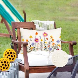 RABUSOFA Spring Summer Outdoor Pillow Covers 12x20 Inch,Flowers Daisy Lumbar Decorative Outdoor Pillows Waterproof Decorations for Couch Patio Furniture (4)