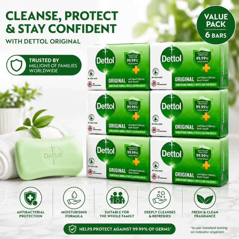 Dettol Original Antibacterial Soap Bars 60g x 6 Pack |