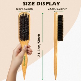 Boar Bristle Slick Back Hair Brush for Sleek Ponytail Bun & Smoothing Baby Hairs & Flyaways - Boar Brush Hair Comb for Women & Men - Teasing Hairbrush with Wide Rat Tail for Sectioning & Parting 1 PC