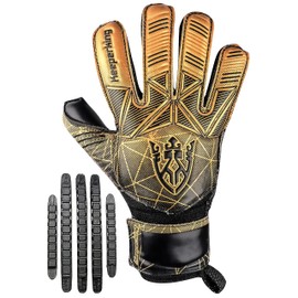 Keeperking Guantes de portero para adultos, niños y jóvenes, con y sin protección de dedos, guantes de fútbol desmontables, 4 mm, unisex (5, dorados y desmontables)