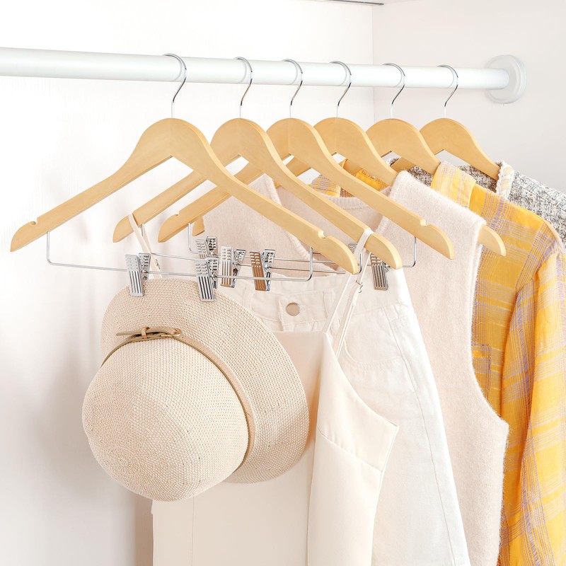TOPIA HANGER Wooden Suit Hangers with Adjustable Metal Clips (20
