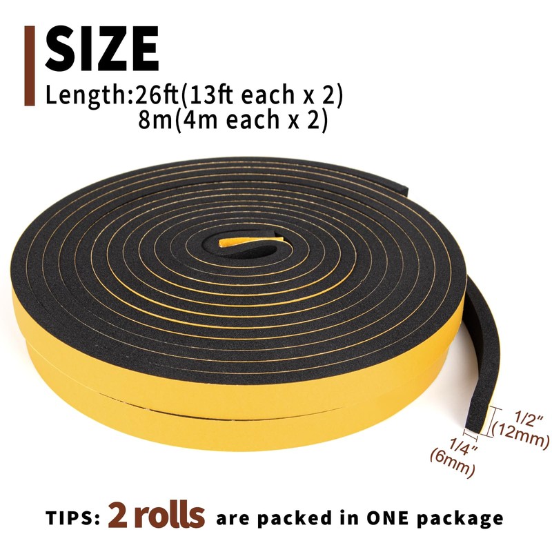 Yotache Weather Stripping Door Seal Strip 1/2" x 1/4", 2