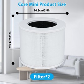 iAmoy 2-Pack Core Mini Replacement Filter Compatible with LEVOIT Core Mini Air Purifier,3-in-1 True HEPA Replacement Filter,Compared Part # Core Mini-RF, White