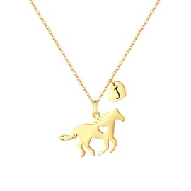 MONOOC Horse Necklace Kids, Horse Necklace Initial J Necklace for Teen Girls Horse Stuff Horse Necklace for Little Girls Horse Jewelry for Girls Horse Gifts for Girls 10-12
