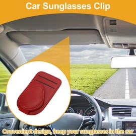Partuto Car Sunglasses Clip Magnetic Universal Sun Visor Eyeglasses Holder Clip Leather Red 11.5x7cm 1 Pcs