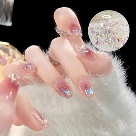 Rhinestone Nail Parts Set of About 120 Pieces Small Aurora Glitter 3D Flat Shape Nail Stones DIY Colorful Ombre Nail Art Decoration