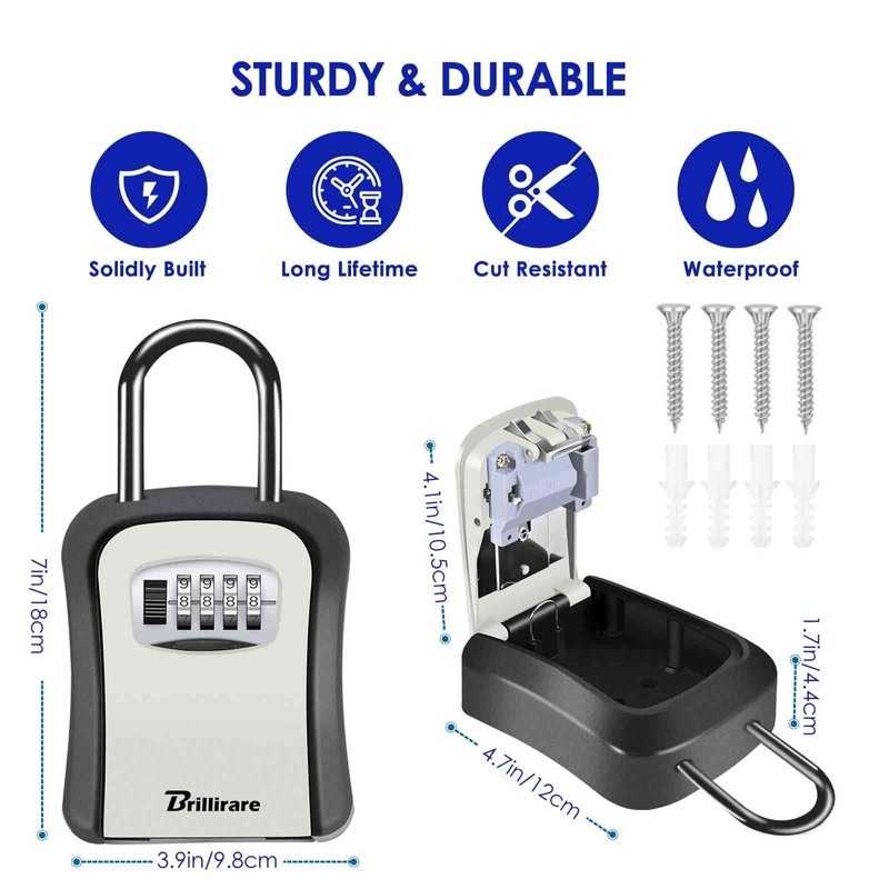 Brillirare 2 Pack Key Lock Box, Waterproof 4 Digits Combination