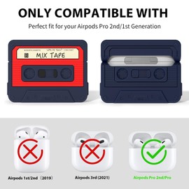 KOREDA AirPods Pro 2 Case Cover, KOREDA Funny Cassette Tape Design Case for Airpods Pro 2nd Generation/1st Generation (2023/2022/2019), Cute Cartoon Fashion Silicone Protective Case for Women Men (Blue)