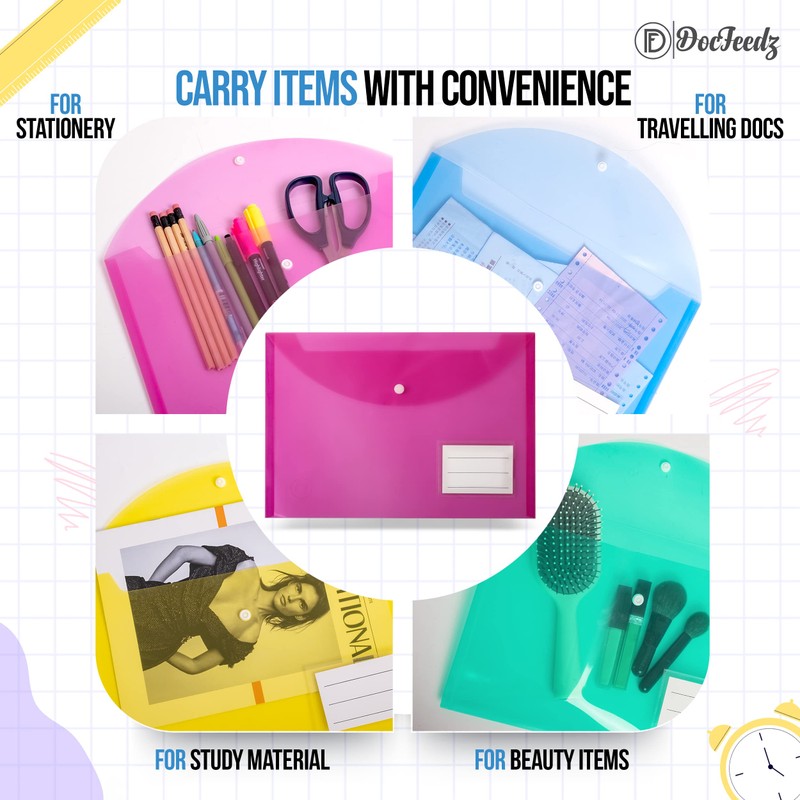 DocFeedz Plastic Wallets A4 - Pack of 25 Waterproof Plastic
