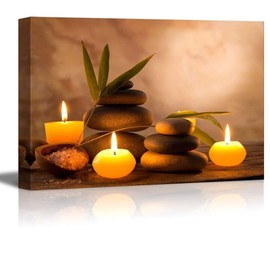 wonbye Canvas Prints Wall Art - Spa Still Life with Aromatic Candles and Zen Stones | Modern Wall Decor/Home Decoration Stretched Gallery Canvas Wrap Giclee Print & Ready to Hang - 16" x 24"
