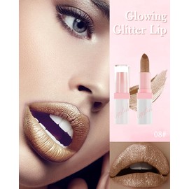 Diamond Glitter Matte Lipstick,Longlasting Waterproof Metallic Bronze Lip Gloss Lipgloss,Gold Brown Sparkling High Pigment Non-Stick Lip stain,Full-Coverage Tinted Lip Balm,Makeup Gift for Women-08