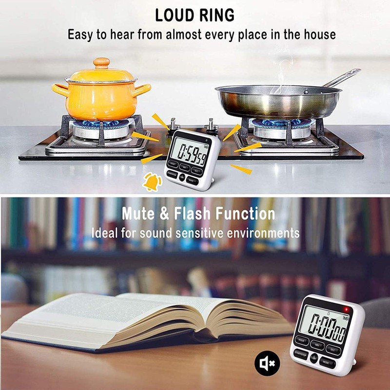 Upgraded Digital Kitchen Timer, ON/OFF Switch, 12/24 Hour Clock and