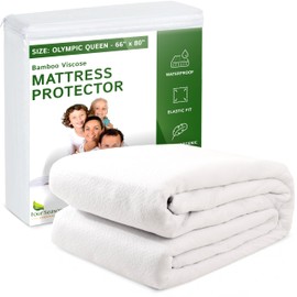 Olympic Queen Size (66"x80") Waterproof Mattress Protector - Cooling Viscose derived from Bamboo Fitted Sheet Super Queen Mattress Cover - Quilted Jacquard Pad