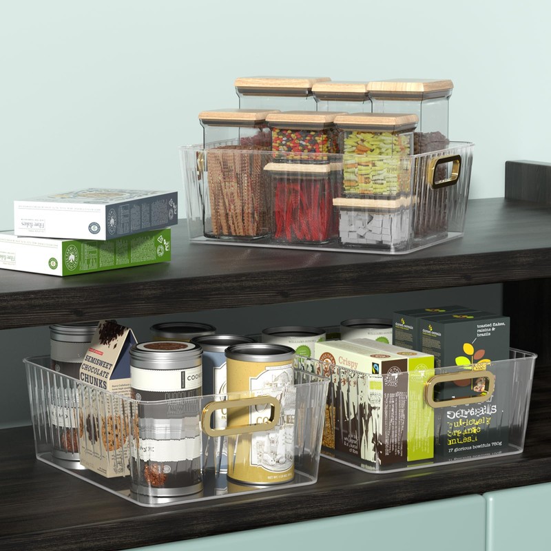 CadineUS 4-pack Clear Pantry Storage Bin Box, Plastic Organizer Bin