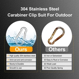 Large Carabiner Clip Hooks, 1pc 7 inch Carabiner Heavy Duty, 304 Stainless Steel Spring Snap Hook Fits Camping Hanging Hiking Weight Lifting, Metal Clips for Rope or Chain