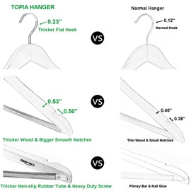 TOPIA HANGER Extra Strong Wooden Suit Hangers, Deluxe Wood Coat Hangers, Glossy Finish with Extra Thick Chrome Hooks & Anti-Slip Bar 16-Pack CT01N