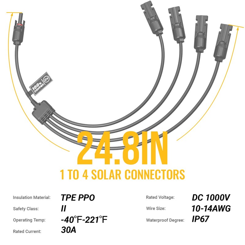 BougeRV Solar Y Branch Connectors Extra Long Solar Panel Parallel