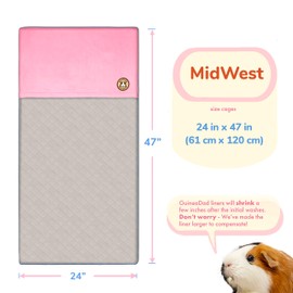 GuineaDad Liner | Guinea Pig Fleece Cage Liners | Guinea Pig Bedding | Burrowing Pocket Sleeve | Extra Absorbent Bamboo | Waterproof Bottom (Midwest, Pink)